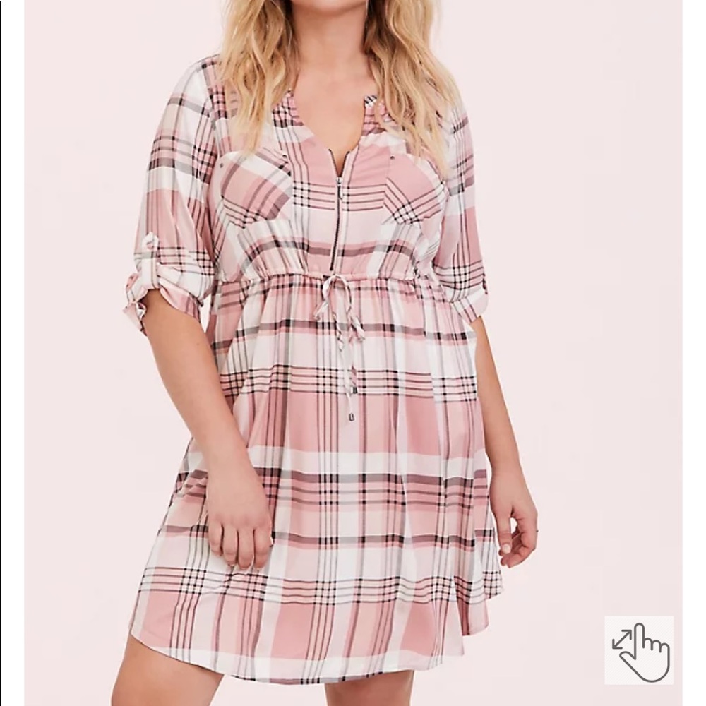 Torrid BLUSH PINK PLAID ZIP CHALLIS SHIRT DRESS